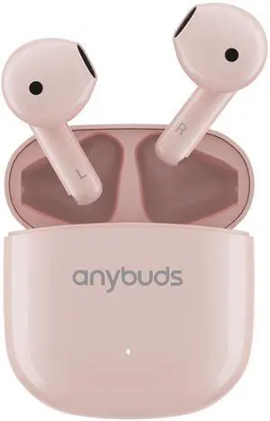 Anybuds Pink Wireless Earbuds Semi-in-ear, ENC Call Noise Cancellation Headphones Up to 25 Hours Playtime with Charger Case