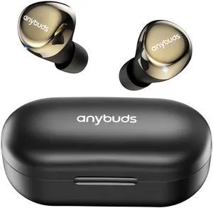 Anybuds Bluetooth 5.3 Wireless Earbuds, In-Ear CD-Quality Sound Built-in Mic Headphones, LongDistance Connection 35H Playback with Charger Case, Black Gold