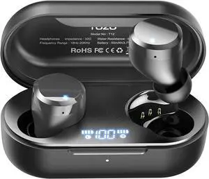 TOZO T12 Wireless Earbuds ENC Noise Cancellation Bluetooth In-Ear Headphones with LED Digital Display Charger Case, Black (Refurbished)