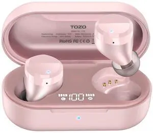 TOZO T12 Wireless Earbuds ENC Noise Cancellation Bluetooth In-Ear Headphones with LED Digital Display Charger Case, Pink (Refurbished)