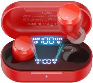 TOZO T12 Mini Wireless Earbuds ENC Noise Cancellation Bluetooth In-Ear Headphones with LED Digital Display Charger Case, Matte Red (Refurbished)