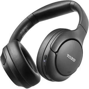 TOZO HT2 Bluetooth Over Ear Headset Wireless Hybrid Active Noise Cancelling Headphones, 60H Playtime, Hi-Res Audio, Comfort Fit Ear Cups, Black (Refurbished)
