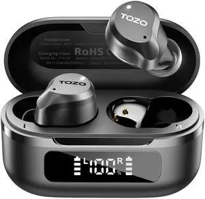 TOZO NC9 Hybrid Active Noise Cancelling Wireless Earbuds 59H Playtime with LED Display Charger Case, 6 Mics ENC Clear Call, IPX8 Waterproof, Dark Black TOZO NC9 Hybrid Active Noise Cancelling Wireless Earbuds 59H Playtime with LED Display Charger Case, 6 Mics ENC Clear Call, IPX8 Waterproof, Dark Black