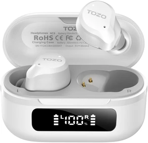 TOZO NC9 Hybrid Active Noise Cancelling Wireless Earbuds 59H Playtime with LED Display Charger Case, 6 Mics ENC Clear Call Headphones IPX8 Waterproof, White TOZO NC9 Hybrid Active Noise Cancelling Wireless Earbuds 59H Playtime with LED Display Charger Case, 6 Mics ENC Clear Call Headphones IPX8 Waterproof, White