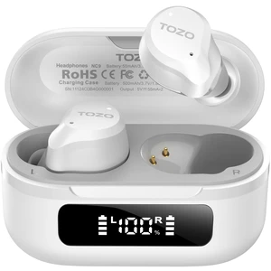 TOZO NC9 Hybrid Active Noise Cancelling Wireless Earbuds, 60H with LED Display Charger Case, 6 Mic Deep Bass Sound in Ear Bluetooth 5.3 Headphones IPX8, 32 EQs via APP, White TOZO NC9 Hybrid Active Noise Cancelling Wireless Earbuds, 60H with LED Display Charger Case, 6 Mic Deep Bass Sound in Ear Bluetooth 5.3 Headphones IPX8, 32 EQs via APP, White