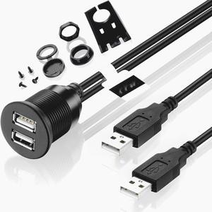 Dual  USB 2.0 Male to Female Extension Cable With Flush Mount Panel For Car Truck Boat Motorcycle Cables