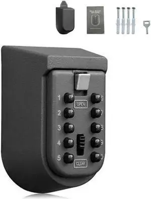 Wall Mounted Outdoor Key Storage Lock Box 10 Digit Push-Button Combination Password Key Safe Box Resettable Code Key Holder