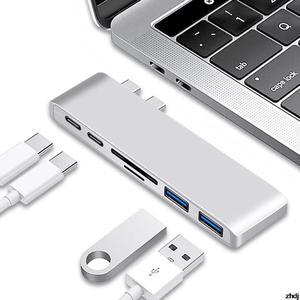 USB Type C Hub Adapter 7 in 1 Dual USB Type C Dock for MacBook Pro/Air 2018 - 2020 with 4K HDMI-compatible USB C USB 3.0 SD/TF