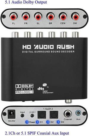 Digital 5.1 Audio Decoder Converter Dolby Dts/Ac-3 Optical To 5.1-Channel Analog Converter Sound Audio Adapter Amplifier For TV