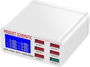 Hot Sale LCD Multi Fast USB Charger Charge Multiple 6-Port USB Phone Charging Station Universal USB HUB Smart Charger