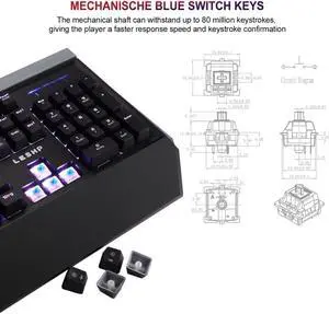 LESHP 105 Keys Unlimited Backlight Adjustable Brightness & Frequency Wired Multimedia Mechanical Game Gaming Keyboard German