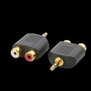 2Pcs Portable Gold-plated 3.5mm Stereo Plug to 2RCA(Red+White) Female Connector Adapter for TV Phone Notebook Desktop DV