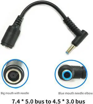 7.4X5.0 Female To 4.5X3.0 Male Elbow With Pin Laptop Computer Charger Adapter Power Connector Converter Cable For Dell HP