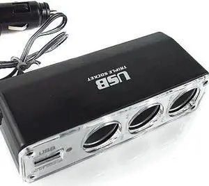 Hot 3 Way Multi Socket Car Cigarette Lighter Splitter USB Plug Charger DC 12V/24V Triple Adapter with USB Port  BX
