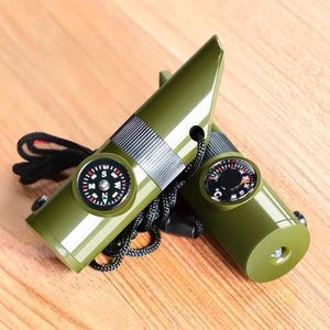 7in1 Emergency Survival Whistle Compass Multifunction Tool Magnifier Flashlight Storage Container Thermometer for Camping Hiking
