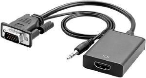 Female HDMI-compatible to Male VGA Converter Adapter with Audio Cable Support for Multimedia PC HDTV Monitor Projector 1080P