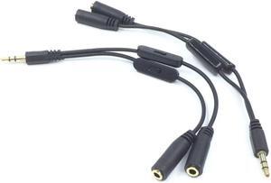 3.5 Jack Splitter Male To 2 Female Jack 3.5mm Stereo Audio Cable Y Splitter Adapter Volume Control Headphone Phone AUX Cable