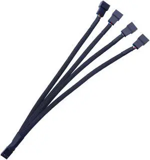 CPU 4Pin 1 To 4Ways Splitter Fan Extension Power Cable with Black Sleeved PWM  Temperature Control Cord 26.5cm
