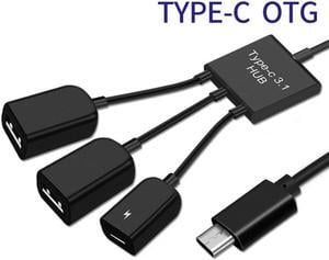 est 3 in 1 Micro USB Type C HUB Male to Female Double USB 2.0 Host OTG Adapter Cable For Smartphone Computer Tablet 3 Port