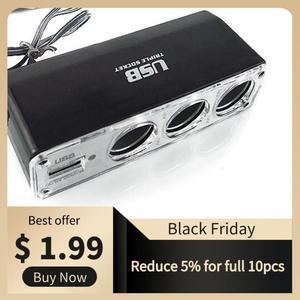 Hot 3 Way Multi Socket Car Cigarette Lighter Splitter USB Plug Charger DC 12V/24V Triple Adapter with USB Port  BX