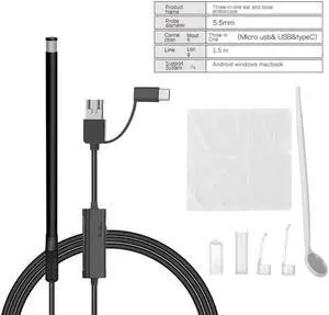 Ear Endoscopy Camera with 6 Dimmable Brightness Adjustable LEDs 5.5MM Lens  Water Resistance Inspection Otoscope Camera Visual