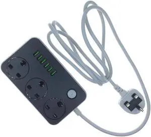 UK Plug 3.4A 6 USB Electrical Socket Extension Power Strip Charger Adapter 3 Outlet Surge Protection Switch Home