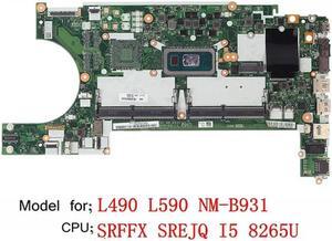 L490 L590 Laptop Motherboard for NM-B931 FRU;02DM284 CPU;I5 8265U