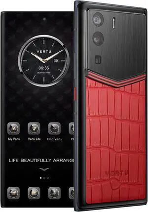 VERTU METAVERTU Alligator Leather Web3 Cell Phone 5G Unlocked Smartphone with Vshot NFT 64MP Camera Dual-Sim 18G RAM + 1T + 10T IPFS Storage Flame Red