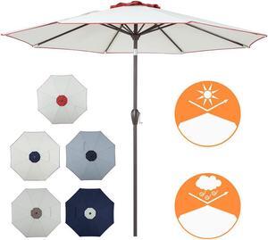 PolyTEAK 9 ft Outdoor Umbrella Beige Terracotta with Crank & Push Button Tilt - 100% Polyester UV Fade Resistant for Garden, Patio, and Pool Beige Terracotta