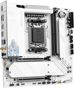 JGINYUE B650M Snow Dream AM5 Motherboard Micro-ATX Supports AMD Ryzen 9000/8000/7000 Series Processors 2x DDR5 Memory 96G Boost 9000+MHz/OC, 1 x PCIe 4.0 x16, 3 x M.2 Gen4, 2.5G LAN