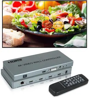 BUCIER 2x2 HDMI Video Wall Controller, 1080P@60Hz HDMI DVI TV Wall Processor, 4K Video Image Processor, Hdmi & DVI Input with RS232, 180 Degree Rotate, Support 2x2 1x2 1x3 1x4 2X1 3x1 4x1