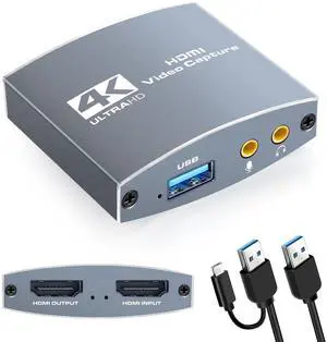 BUCIER 4K HDMI Video Capture Card with Microphone HDMI Loop-Out, 1080P 60FPS Game Capture Card for Live Streaming, HDMI Capture Card Compatible with Nintendo Switch, PS5/4 PC, Xbox One