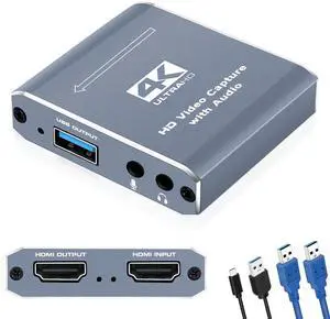 BUCIER 4K Capture Card for Live Streaming, 1080P 60FPS Game Capture Card with USB & Microphone HDMI Loop-Out, Capture Card for Recording Compatible with Nintendo Switch, PS4/5, PC, Xbox One