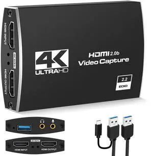 BUCIER Capture Card 4K, 1080P HDMI Video Capture Card to USB/Type-C with Microphone and HDMI Loop-Out for Streaming, Compatible with Nintendo Switch/Game Console/Phone