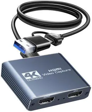 BUCIER 4K Capture Card for Streaming, HDMI to USB 3.0/Type-C Audio Video Capture Card Device 1080P 60FPS Recording with Low Latency, Works for Nintendo Switch/PS5/PS4/Xbox/Camera/PC,External TV Tuners