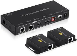 BUCIER 1X2 HDMI Extender Splitter 165ft(50m) with 2 HDMI Local Loop-Out, 1080P@60Hz HDMI Extender 1 in 2 Out Over CAT 5e/6 with POC Power Supply, 3D EDID, HDMI to Ethernet for fire stick, TV Box