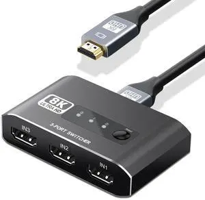 BUCIER HDMI 2.1 Switch 4K 120Hz, Aluminum Alloy 8K@60Hz HDMI Switch 3 in 1 Out, 3x1 HDMI Switcher Selector, Supports 4K@120Hz, Ultra HD, 4k Hdmi Selector Switcher for Game Consoles, Fire Stick