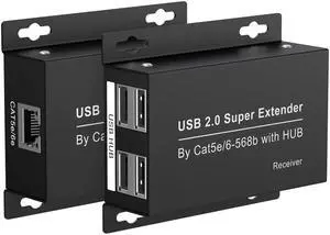 BUCIER USB Extender Over Ethernet 200ft USB2.0 HUB RJ45 Cat5e 6 up to 480Mbps with Power Adapter 2 Cameras Work in Sync Support Windows MacOS Android Linux