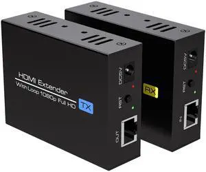 BUCIER 400Ft HDMI Extender Over Ethernet Cat5 or 6 Adapter Balun 120m with Loop Output and Automatic EDID Functions Support 1080P60Hz 3D Full HD Transmitter and Receiver