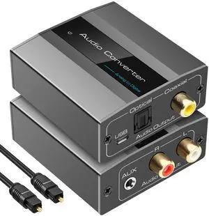 BUCIER Analog to Digital Audio Converter RCA to Optical with Cable 3.5mm AUX Jack Toslink and Coaxial Adapter for Soundbar