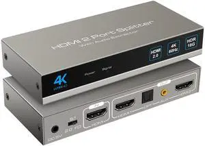 BUCIER HDMI Splitter Audio Extractor 4K60Hz 1 in 2 Out with Optical and 3.5mm for Dual Monitors Duplicate or Mirror Only Supports HDMI 2.0 18G HDR Scale HDCP EDID Dolby DTS