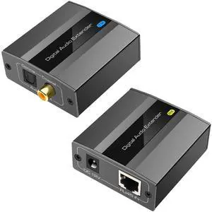 BUCIER Optical Coaxial Digital Audio Extender Over Ethernet Single Cat5e 6 7 Cable up to 1640ft Adapter Converter Support DTS 5.1 PCM Stereo POC Power on Cat