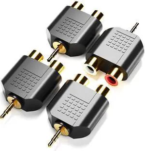 BUCIER 3.5MM to RCA Splitter Adapter, Gold Plated 3.5 mm TRS to Dual RCA Female Jack Y Plug Audio Converter - 4 Pack