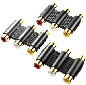 BUCIER RCA Female to Female Coupler, Gold Plated 3-RCA Female to Female Jack Coupler Adapter White Red Yellow - 3 Pack