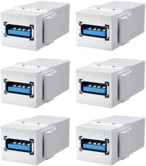 BUCIER USB 3.0 Keystone Jack Insert, USB Keystone Jack,USB to USB Adapters Female to Female Inserts Connector Interface Coupler Socket Adapter Port for Wall Plate Outlet Panel(White-6 Pack)