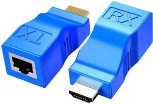 BUCIER HDMI Extender Adapter, HDMI to RJ45 Ethernet Network Converter Over by Cat5-e/6 Cable Splitter 1080p up to 30m/98ft Repeater for HDTV HD TV DVD PS4 STB