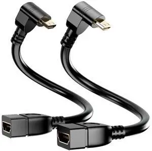 BUCIER 15CM High Speed 90 Degree Mini HDMI Left-Toward Male to HDMI Female Cable Adapter Connector Supports Full HD 4K 1080P 3D Player,(6.0in, Downward Angle) - 2 Pack