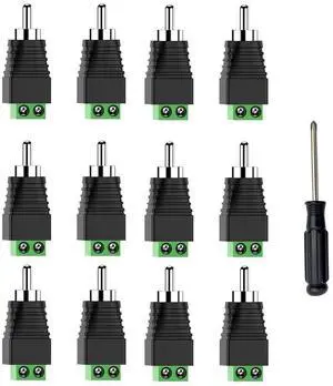 BUCIER RCA Speaker Wire Connector, Speaker Wire to RCA Adapter, Phono RCA Male Plug Solderless Converter Audio/Video Speaker Wire Connectors Solderless Adapter - 12 Pack(Package Includes Screwdriver)