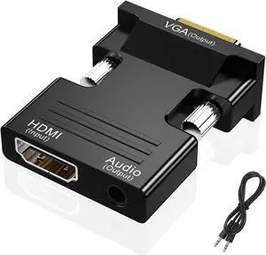 BUCIER HDMI to VGA Adapter Converter, Audio Output Computer Set-top Box Connector Dongle for Laptop, PC, Monitor, Projector, HDTV, Chromebook, Roku, Xbox -3.5mm Stereo Cable Included