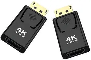 BUCIER Displayport to HDMI ConverterDP to HDMI Adapter [2-Pack],3840x2160p Male to Female Converter Compatible with Computer,Desktop,Labtop,PC,Monitor,HDTV - Gold Plated